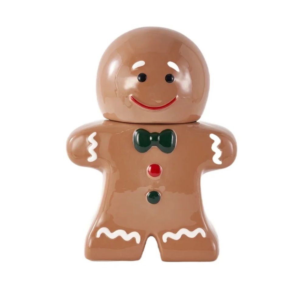Holiday Time Brown Gingerbread Man Figurine with Green and Red Accents